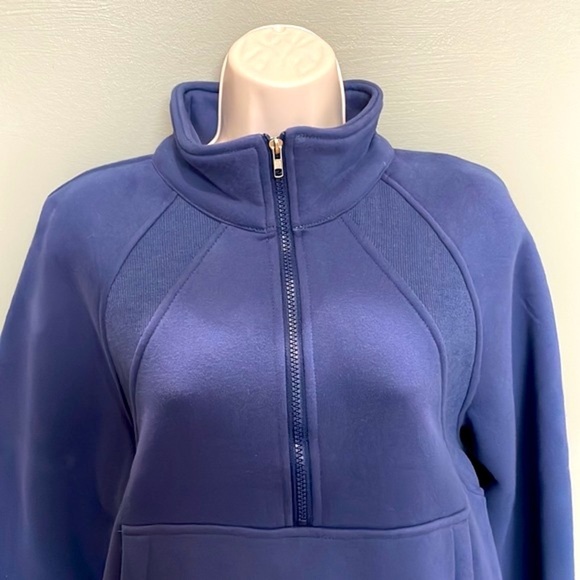 Navy Blue Half Zip Crop Pullover - Picture 4 of 11